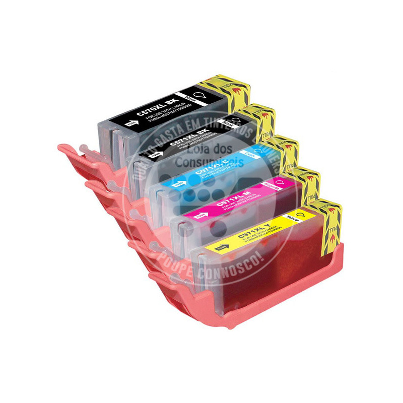 Conjunto 5 Tinteiros Canon Compatíveis PGI570/CLI571