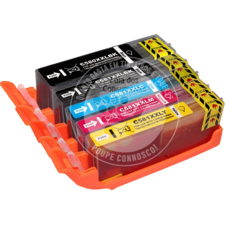 Conjunto 5 Tinteiros Canon Compatíveis PGI580XXL/CLI581XXL