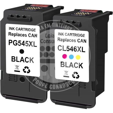 Conjunto 2 Tinteiros Canon Reciclados PG545/CL546XL Preto/Tricolor