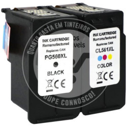 Conjunto 2 Tinteiros Canon Reciclados PG560XL/CL561XL Preto/Tricolor