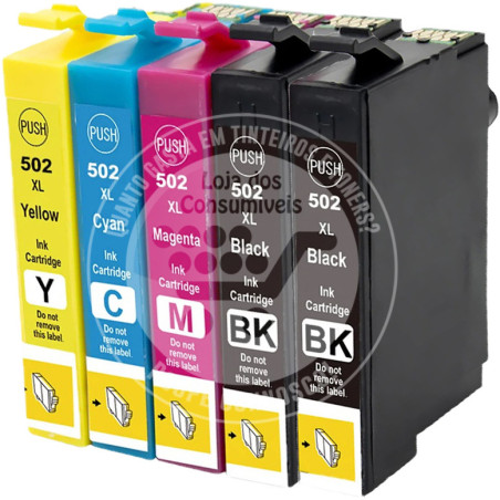 Conjunto 5 Tinteiros Epson Compatíveis 502XL