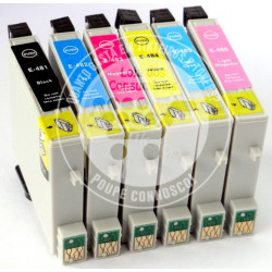 Conjunto 6 Tinteiros Epson Compatíveis T0481/2/3/4/5/6 (T0487)