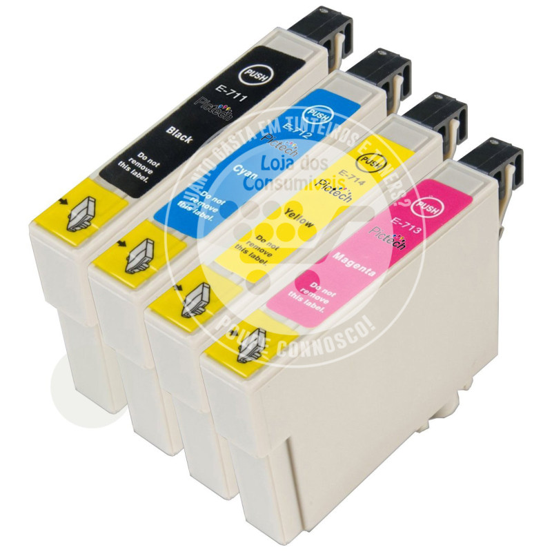 Conjunto 4 Tinteiros Epson Compatíveis T0711/2/3/4 (T0715/T0895) Conjunto 4 Tinteiros Epson Compatíveis T0711/2/3/4 (T0715/T0895)
