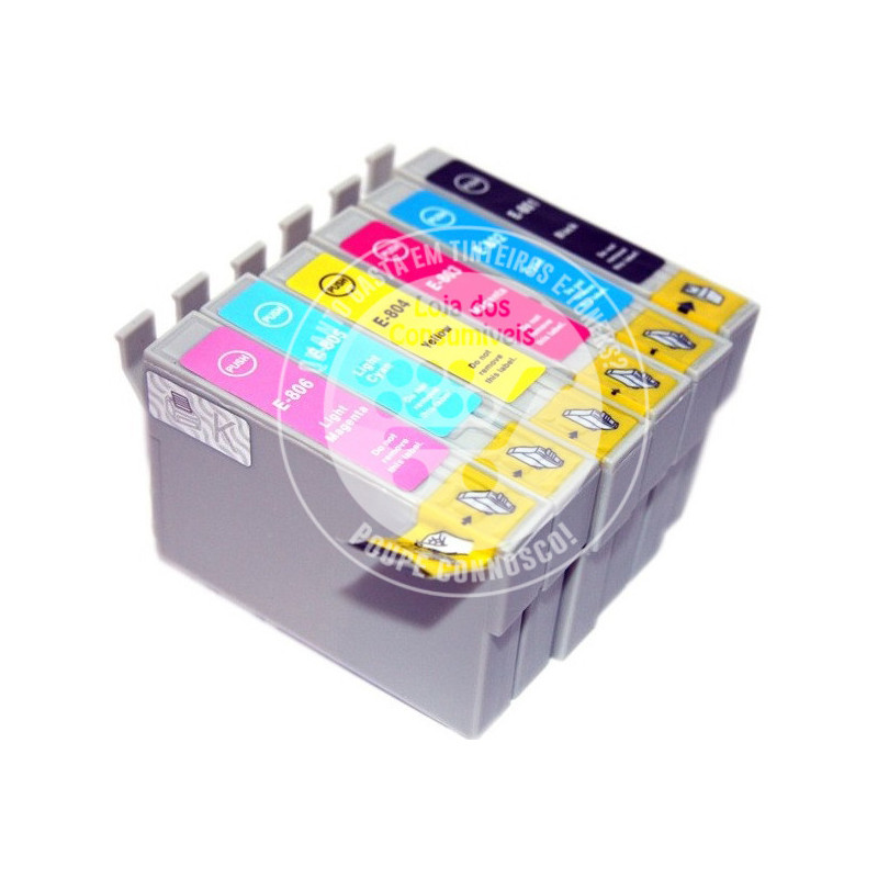 Conjunto 6 Tinteiros Epson Compatíveis T0801/2/3/4/5/6 (T0807) Conjunto 6 Tinteiros Epson Compatíveis T0801/2/3/4/5/6 (T0807)