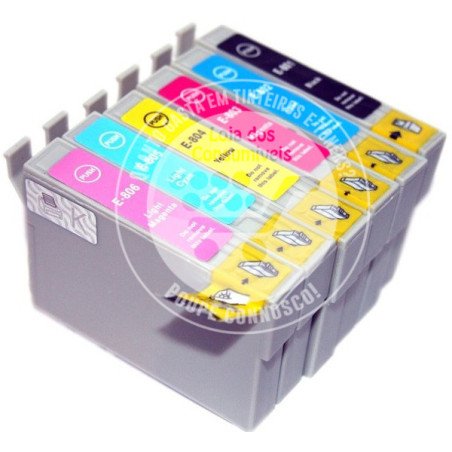 Conjunto 6 Tinteiros Epson Compatíveis T0801/2/3/4/5/6 (T0807)