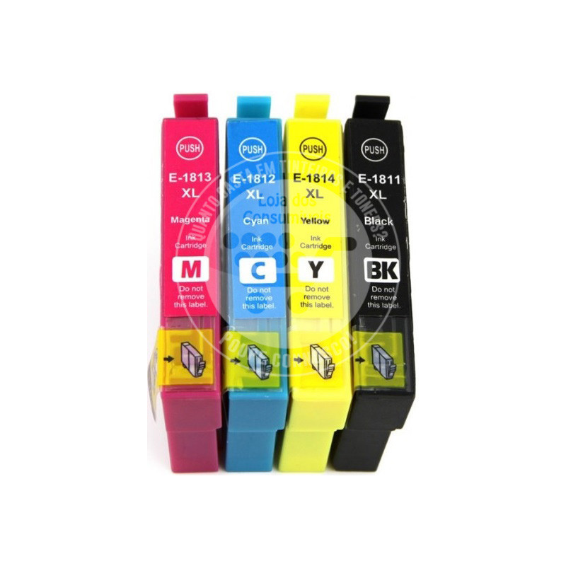 Conjunto 4 Tinteiros Epson Compatíveis 18XL - T1811/2/3/4 (T1816) Conjunto 4 Tinteiros Epson Compatíveis 18XL - T1811/2/3/4 (T1816)