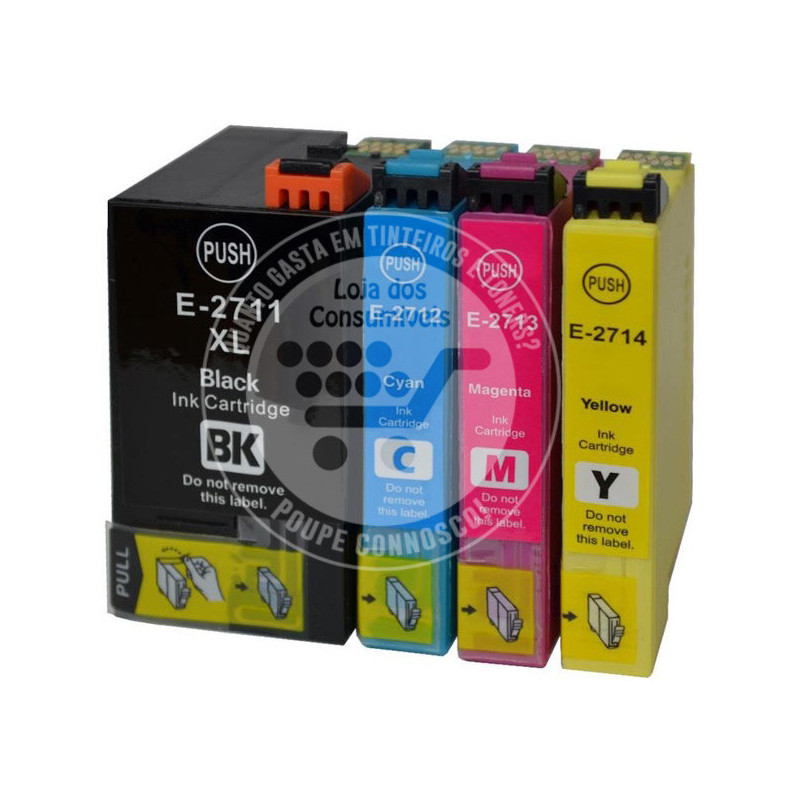 Conjunto 4 Tinteiros Epson Compatíveis T2711/2/3/4 (T2715) - 27XL Conjunto 4 Tinteiros Epson Compatíveis T2711/2/3/4 (T2715) - 27XL
