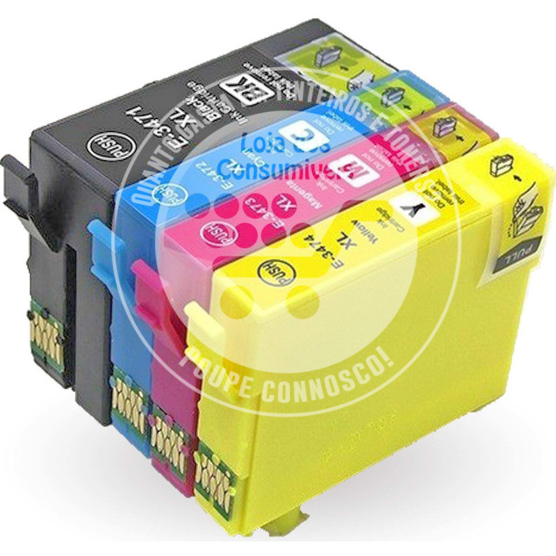 Conjunto 4 Tinteiros Epson Compatíveis T3471/2/3/4 (T3476) - 34XL Conjunto 4 Tinteiros Epson Compatíveis T3471/2/3/4 (T3476) - 34XL