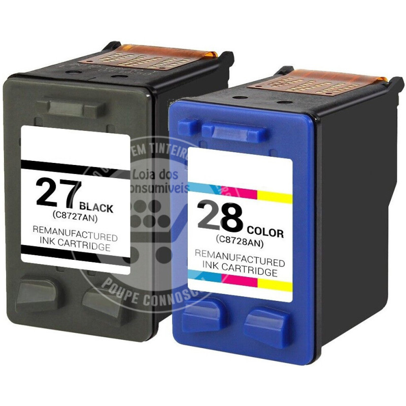 Conjunto 2 Tinteiros HP Reciclados 27/28 Preto/Tricolor