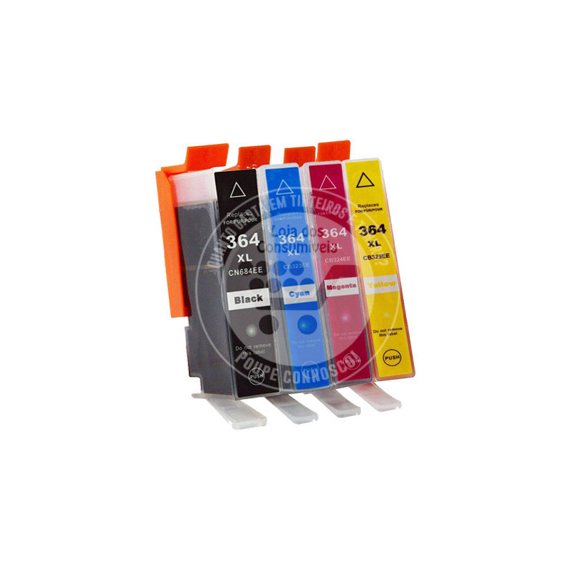 Conjunto 4 Tinteiros HP Compatíveis 364XL Preto/Azul/Magenta/Amarelo
