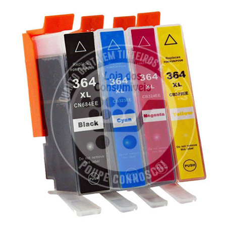 Conjunto 4 Tinteiros HP Compatíveis 364XL Preto/Azul/Magenta/Amarelo