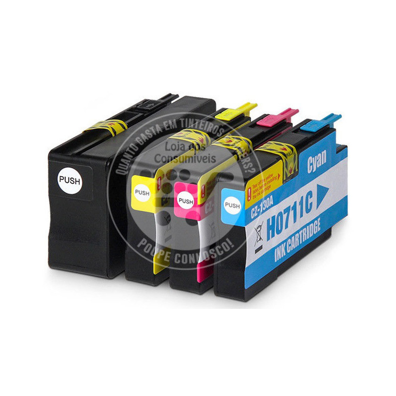 Conjunto 4 Tinteiros HP Compatíveis 711XL Preto/Azul/Magenta/Amarelo