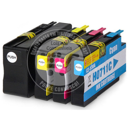 Conjunto 4 Tinteiros HP Compatíveis 711XL Preto/Azul/Magenta/Amarelo