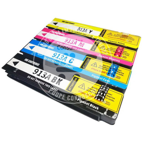 Conjunto 4 Tinteiros HP Compatíveis 913A Preto/Azul/Magenta/Amarelo