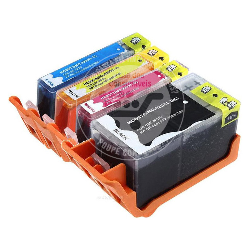 Conjunto 4 Tinteiros HP Compatíveis 920XL Preto/Azul/Magenta/Amarelo