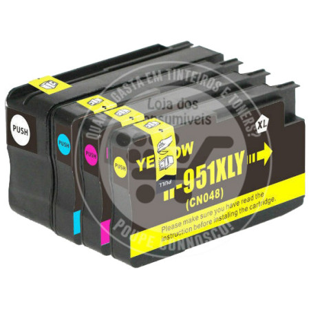 Conjunto 4 Tinteiros HP Compatíveis 950/951XL Preto/Azul/Magenta/Amarelo