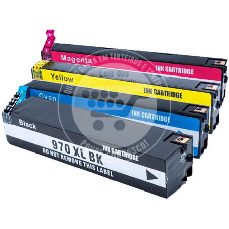 Conjunto 4 Tinteiros HP Compatíveis 970/971XL Preto/Azul/Magenta/Amarelo