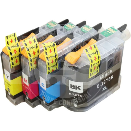 Conjunto 4 Tinteiros Brother Compatíveis - Preto (LC227) / Azul, Magenta e Amarelo (LC225)