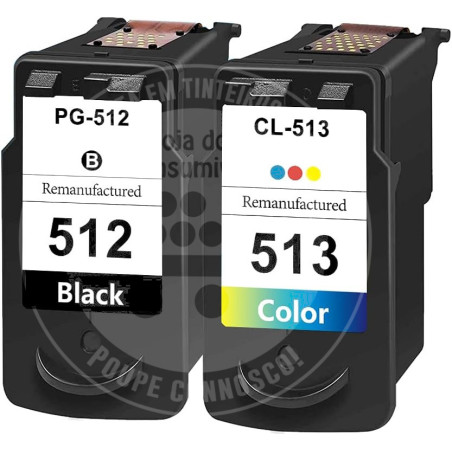 Conjunto 2 Tinteiros Canon Reciclados PG512/CL513 Preto/Tricolor