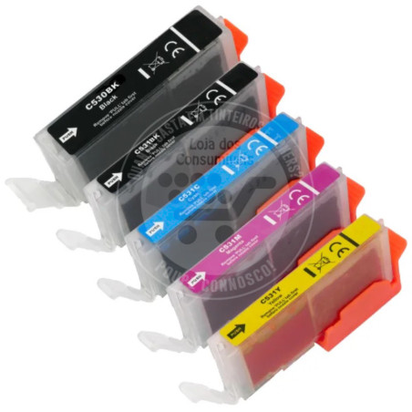 Conjunto 5 Tinteiros Canon Compatíveis PGI530/CLI531