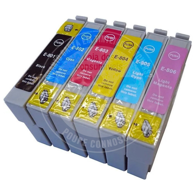 Conjunto 6 Tinteiros Epson Compatíveis T0801/2/3/4/5/6 (T0807)