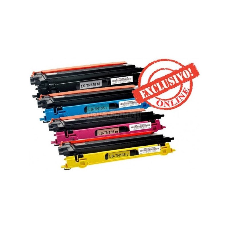 Conjunto 4 Toners Brother Compatíveis TN135/TN130 Preto + Cores