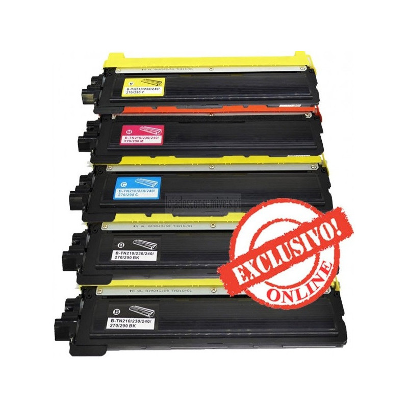 Conjunto 5 Toners Brother Compatíveis TN230 Pretos + Cores
