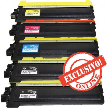 Conjunto 5 Toners Brother Compatíveis TN230 Pretos + Cores