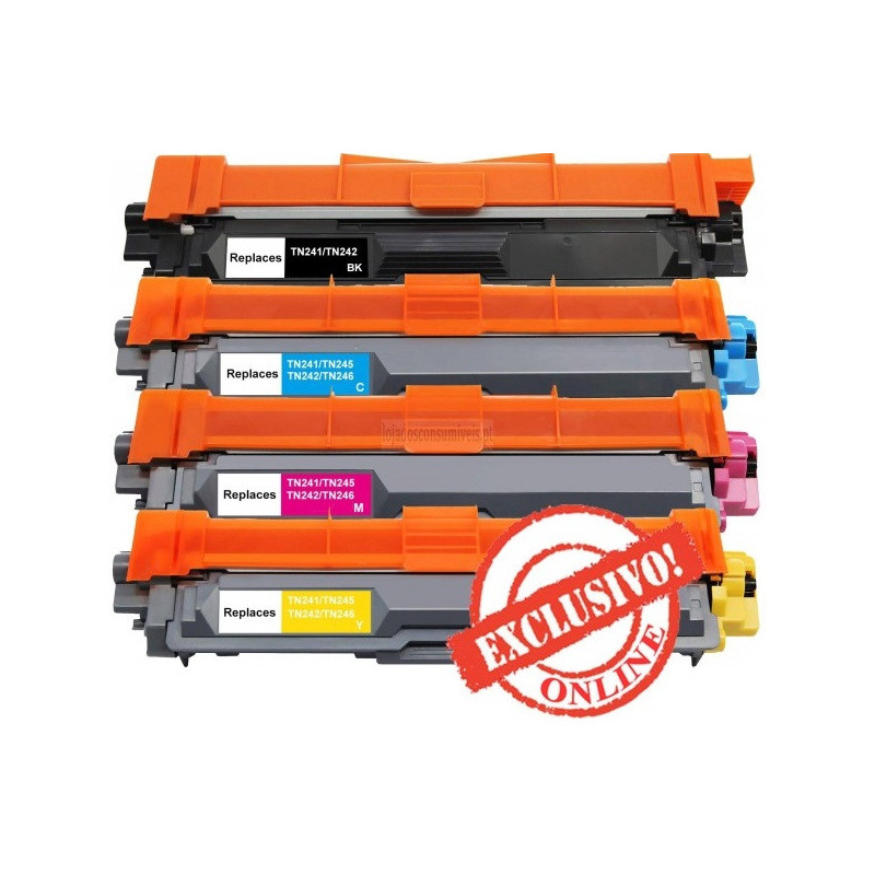 Conjunto 4 Toners Brother Compatíveis TN241/TN245 Preto + Cores