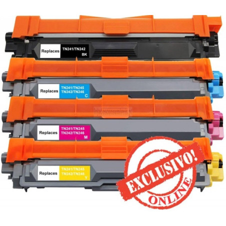 Conjunto 4 Toners Brother Compatíveis TN241/TN245 Preto + Cores