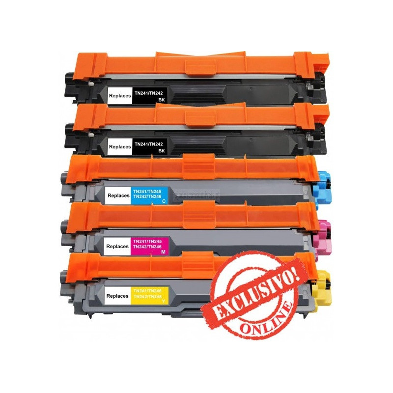 Conjunto 5 Toners Brother Compatíveis TN241/TN245 Pretos + Cores