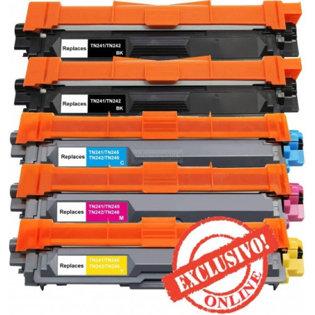 Conjunto 5 Toners Brother Compatíveis TN241/TN245 Pretos + Cores