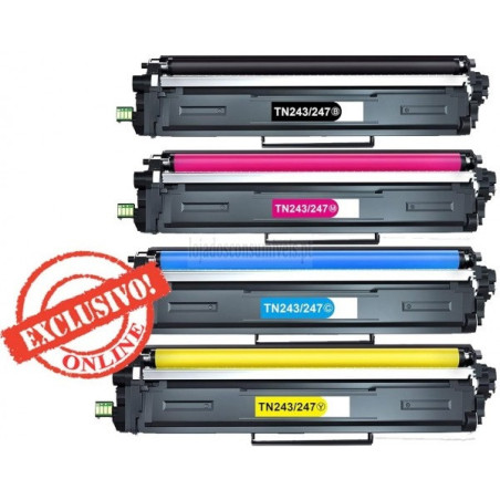 Conjunto 4 Toners Brother Compatíveis TN247/TN243 Preto + Cores