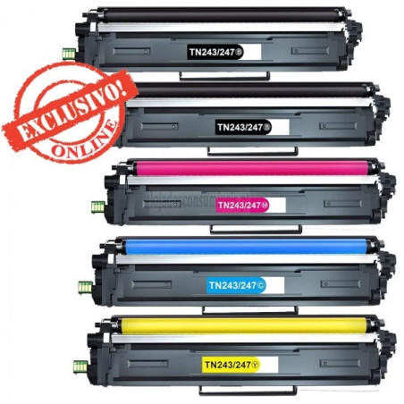 Conjunto 5 Toners Brother Compatíveis TN247/TN243 Pretos + Cores