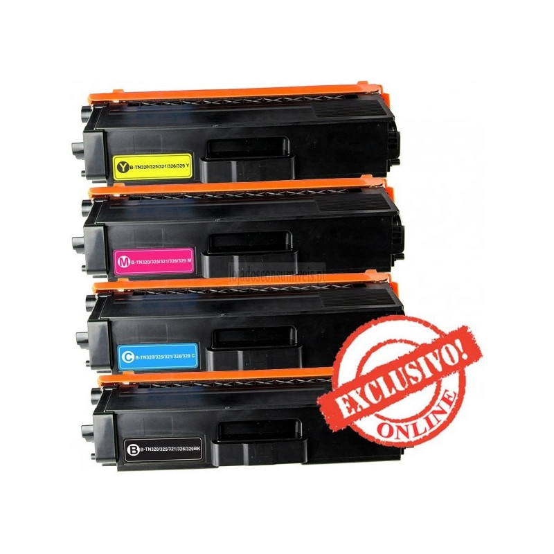 Conjunto 4 Toners Brother Compatíveis TN320/TN325/TN321/TN326/TN329 Preto + Cores
