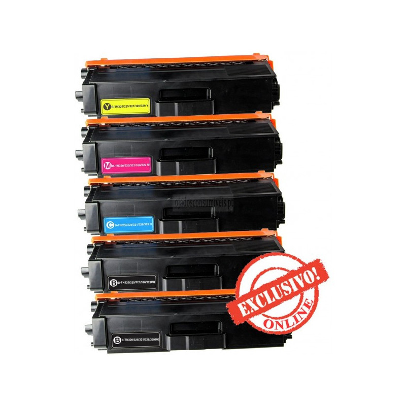 Conjunto 5 Toners Brother Compatíveis TN320/TN325/TN321/TN326/TN329 Pretos + Cores