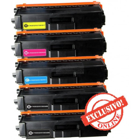 Conjunto 5 Toners Brother Compatíveis TN320/TN325/TN321/TN326/TN329 Pretos + Cores