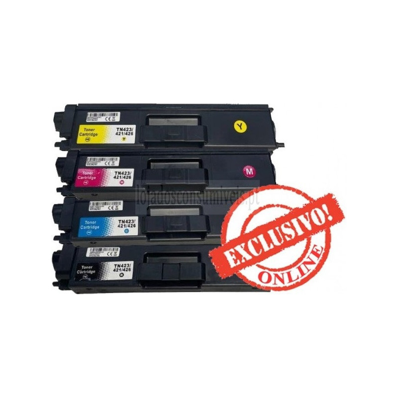 Conjunto 4 Toners Brother Compatíveis TN421/TN423/TN426 Preto + Cores