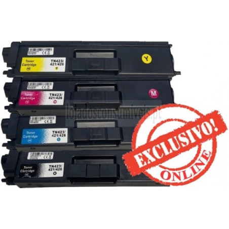 Conjunto 4 Toners Brother Compatíveis TN421/TN423/TN426 Preto + Cores