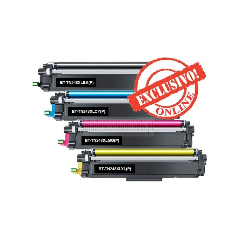 Conjunto 4 Toners Brother Compatíveis TN248XL Preto + Cores