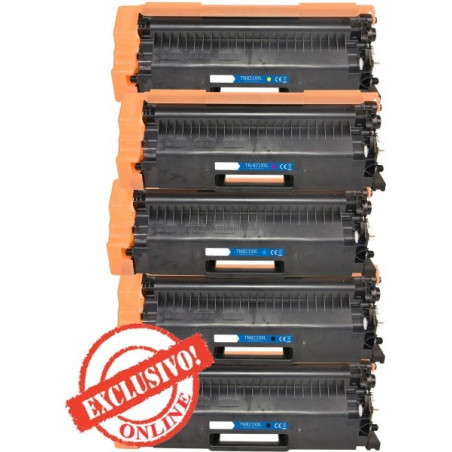 Conjunto 5 Toners Brother Compatíveis TN821XXL Pretos + Cores