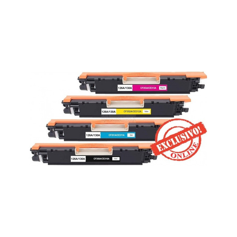 Conjunto 4 Toners HP Compatíveis Nº126A/130A Preto + Cores