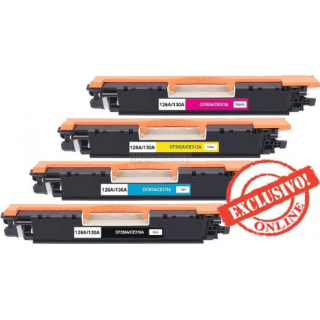 Conjunto 4 Toners HP Compatíveis Nº126A/130A Preto + Cores