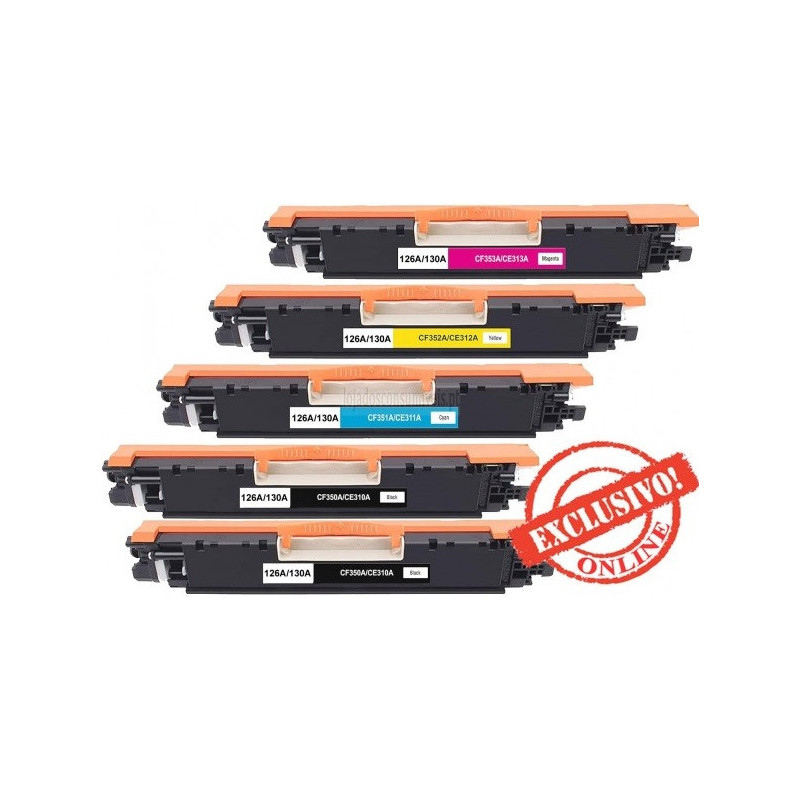 Conjunto 5 Toners HP Compatíveis Nº126A/130A Pretos + Cores