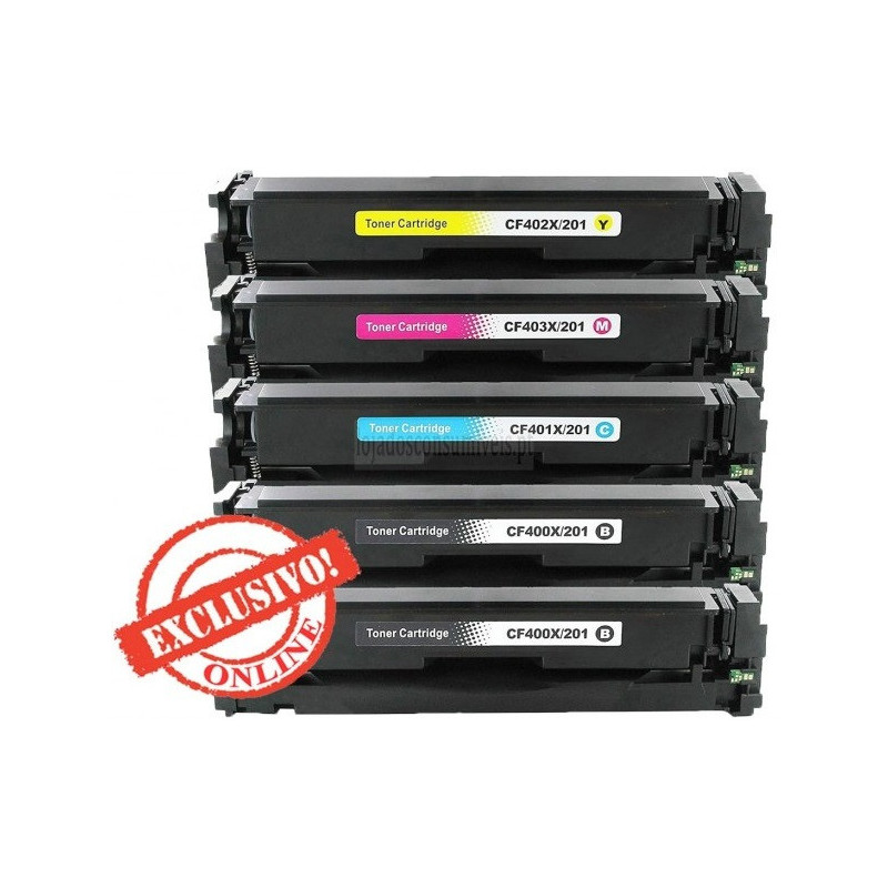 Conjunto 5 Toners HP Compatíveis Nº201X/201A Pretos + Cores