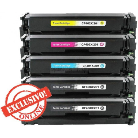 Conjunto 5 Toners HP Compatíveis Nº201X/201A Pretos + Cores