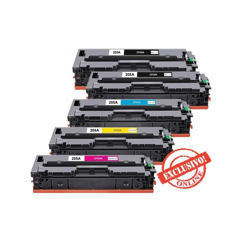 Conjunto 5 Toners HP Compatíveis Nº205A Pretos + Cores