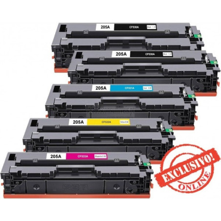Conjunto 5 Toners HP Compatíveis Nº205A Pretos + Cores