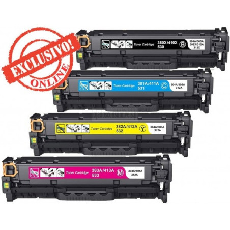 Conjunto 4 Toners HP Compatíveis Nº304A/305A/312A Preto + Cores